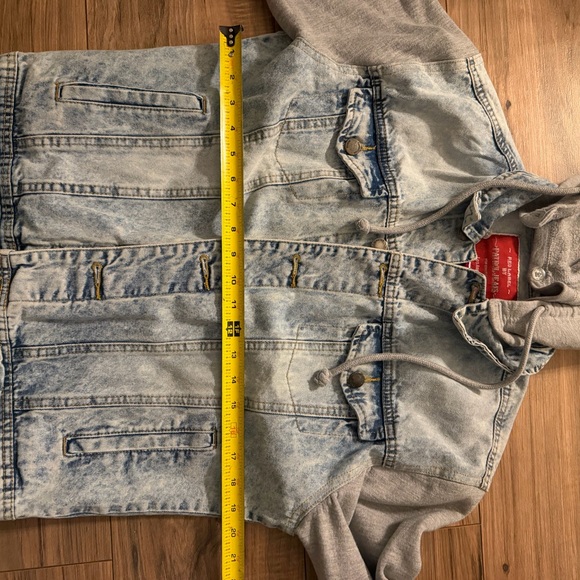 Red Label By Patrol Jeans Size Small Wash Denim Jacket Gray Hood & Sleeves Y2K - Picture 11 of 11